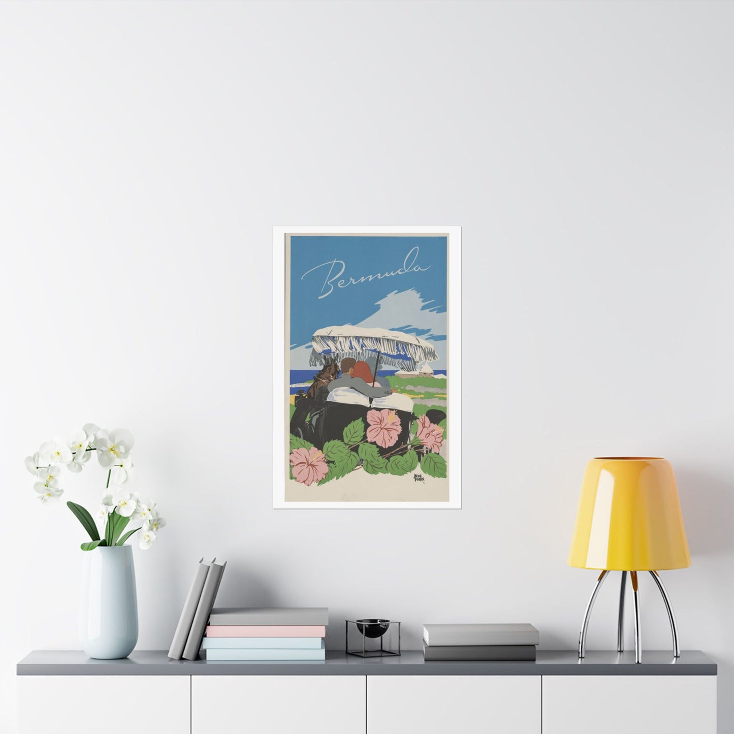 Bermuda Travel Poster, 1940s Horse & Carriage Art by Adolph Treidler 20x30
