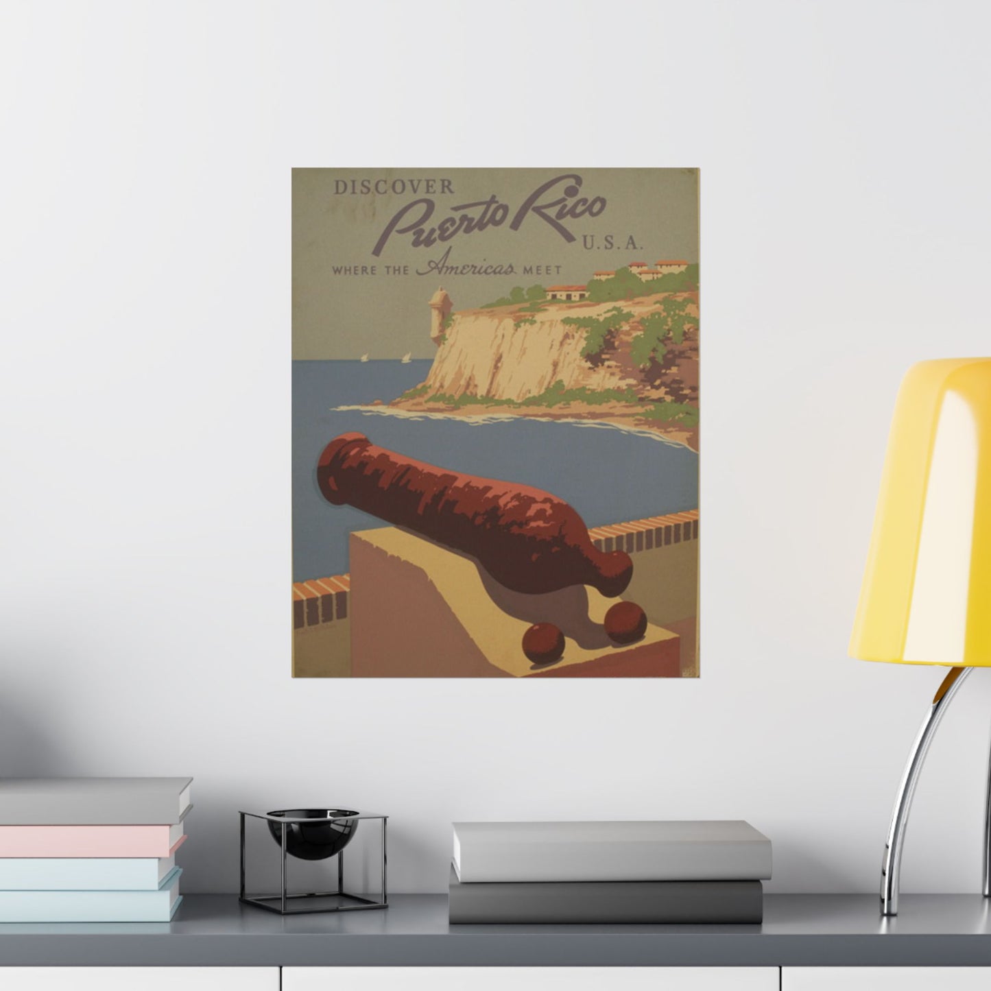 Discover Puerto Rico WPA Poster, 1930s Travel Print by Frank S. Nicholson, El Morro & Coastal View 16x20