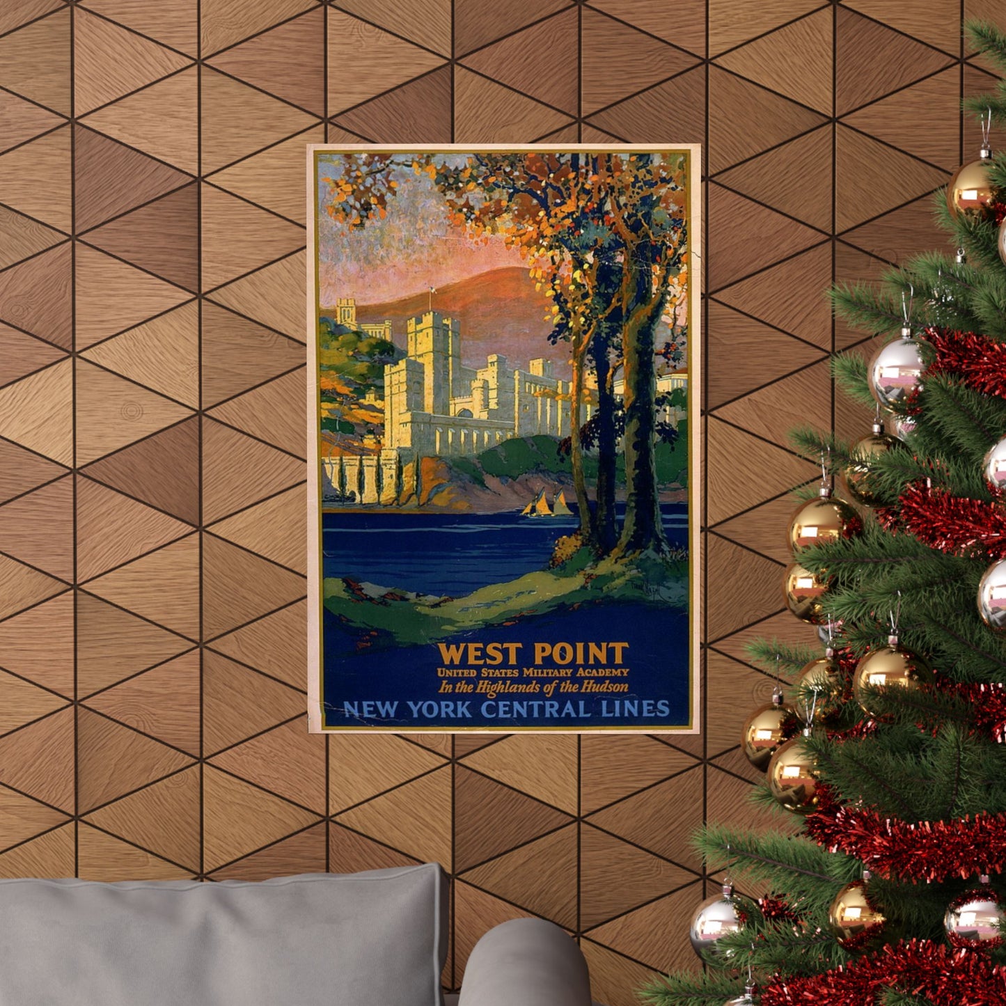 West Point Poster, 1920s Hudson Highlands Travel Art by Frank Hazell, New York Central Lines 20x30