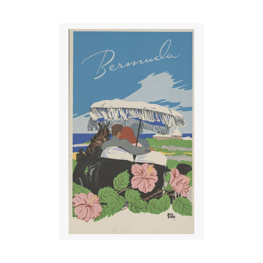 Bermuda Travel Poster, 1940s Horse & Carriage Art by Adolph Treidler 20x30