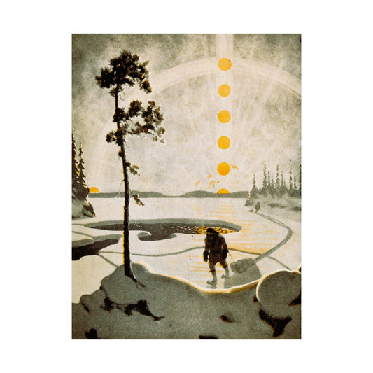 Postmen of the Wilderness, 1921 Arthur Heming Painting, Northern Winter Landscape in Yellow, White & Black 18x24