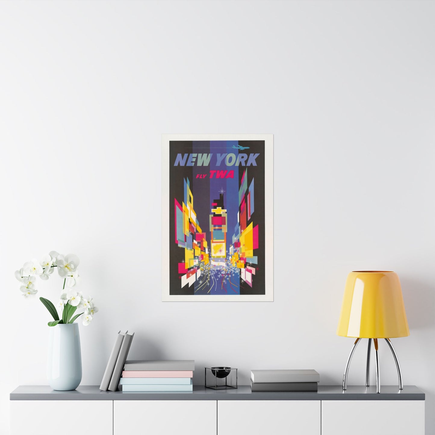Times Square TWA Poster, 1960s New York Travel Art by David Klein, Midcentury Jet Age Print 20x30