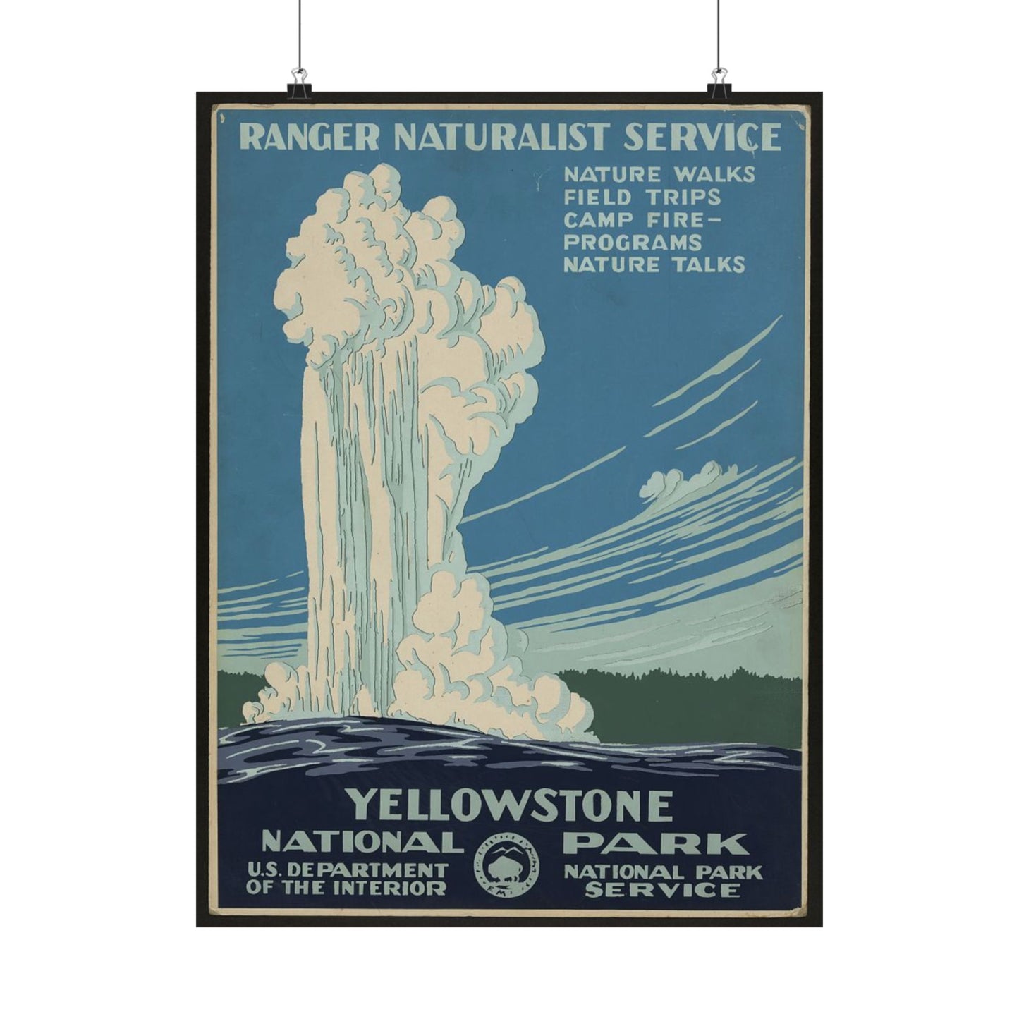 Old Faithful Poster, 1930s Yellowstone National Park Print, Vintage WPA Travel Art 18x24