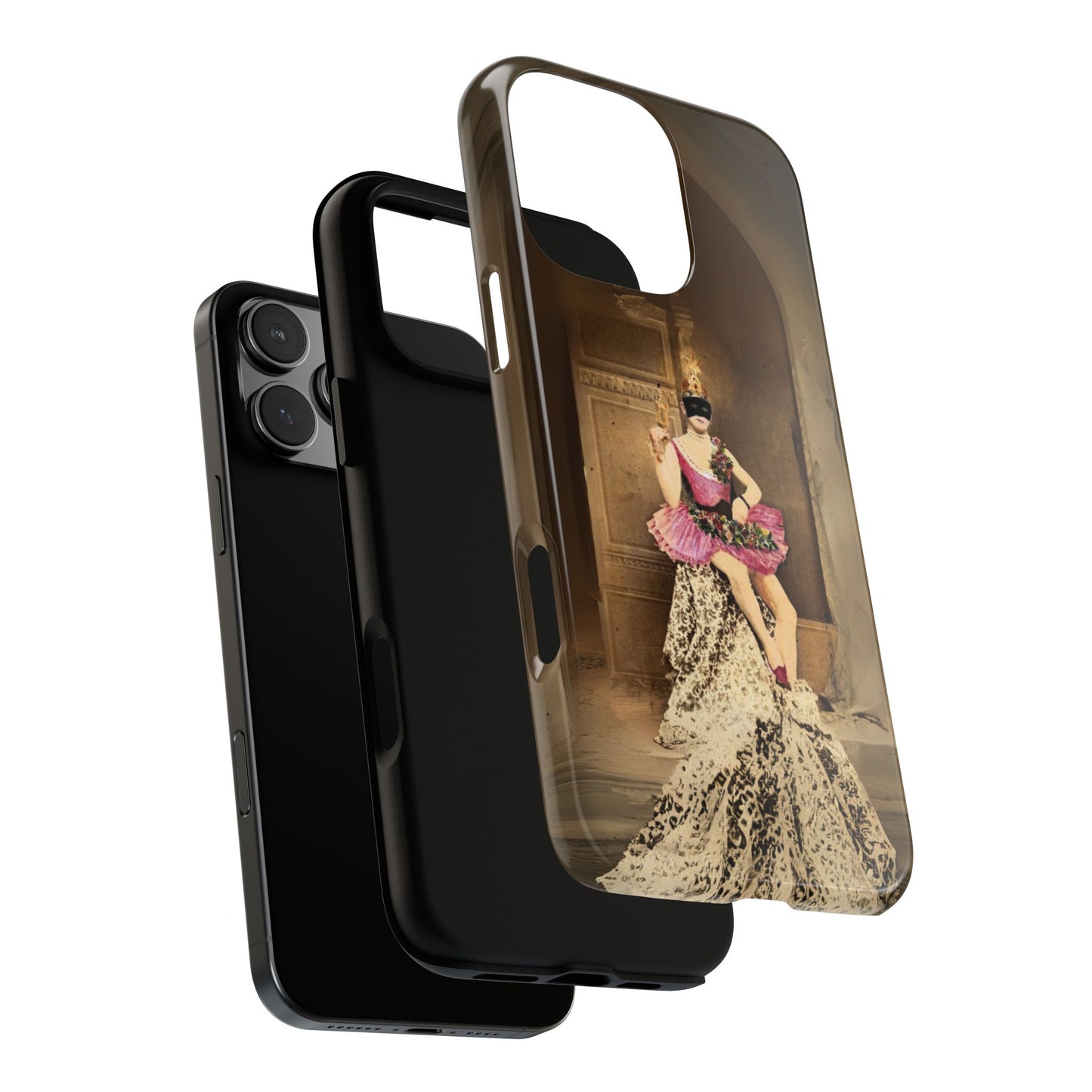 Victorian Masquerade iPhone 16 Case, Fin-de-Siècle French Postcard Art, Vintage Pink Tutu Collage