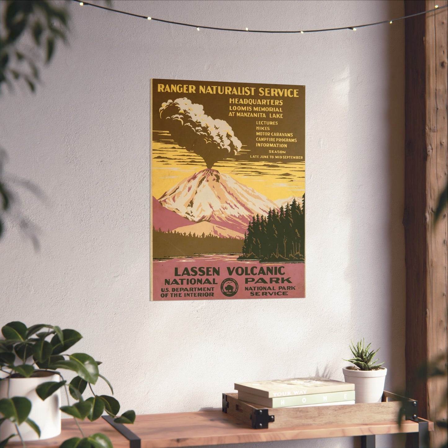 Lassen Volcanic National Park Poster, 1938 Eruption Scene by C. Don Powell, WPA Era Nature Print 18x24