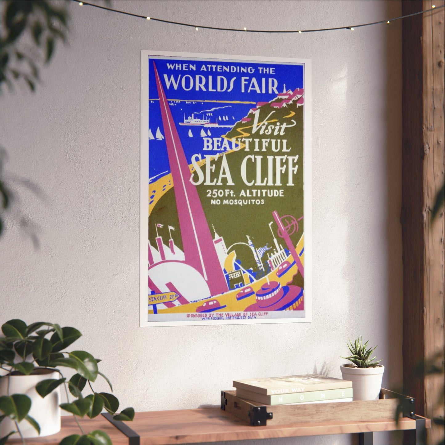 Sea Cliff WPA Poster, 1939 New York World's Fair Travel Print, Vintage Long Island Art 20x30