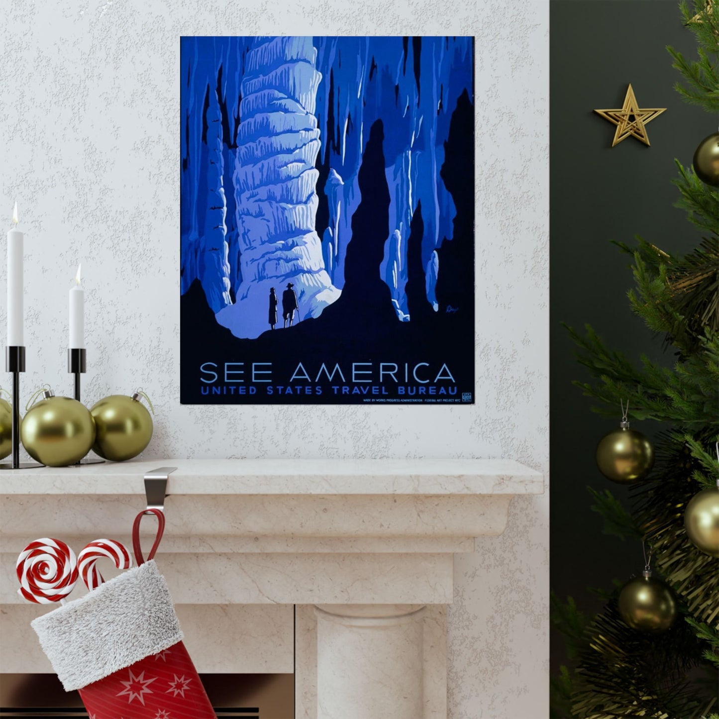 See America WPA Poster, 1930s Cavern Scene by Alexander Dux, Vintage National Parks Print 16x20