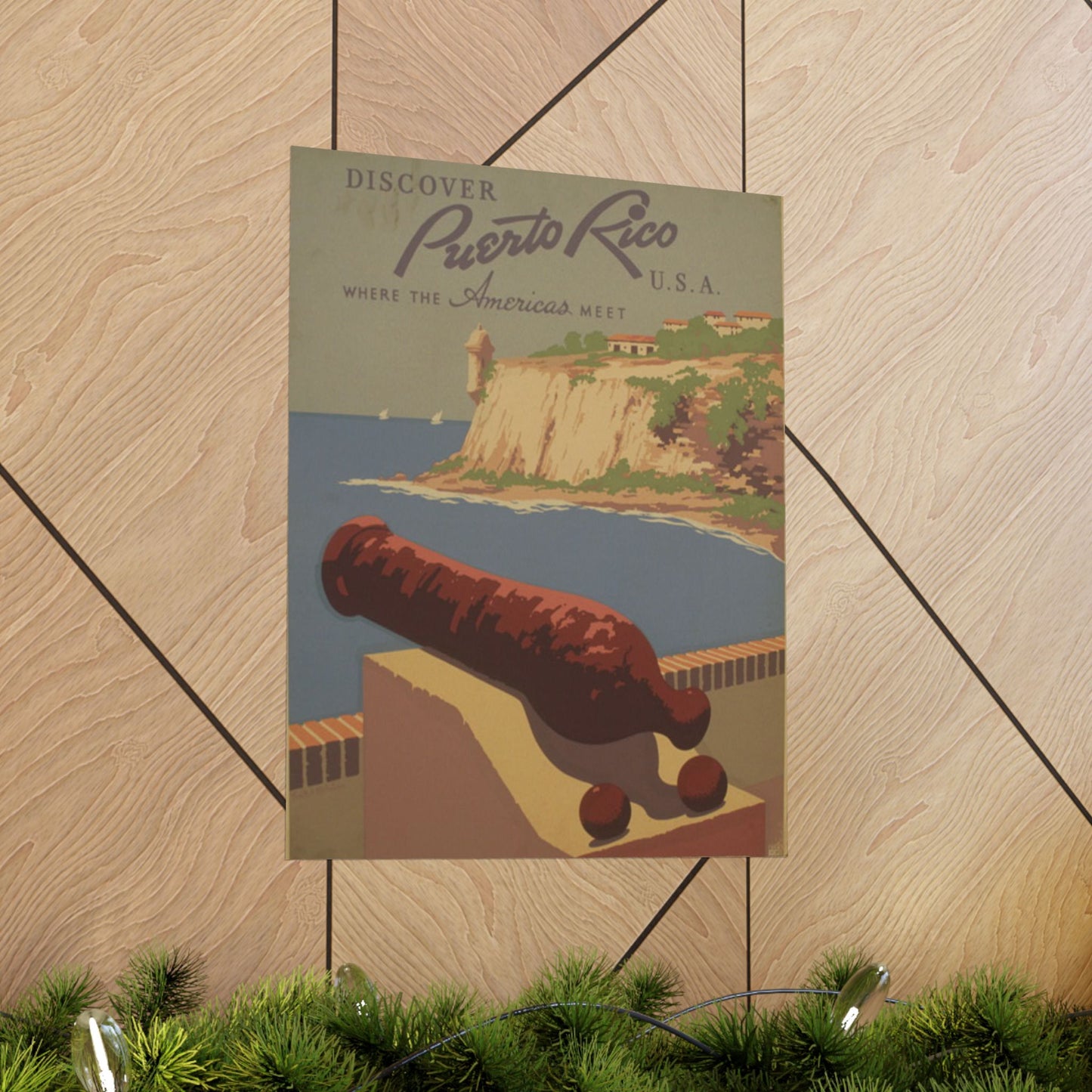 Discover Puerto Rico WPA Poster, 1930s Travel Print by Frank S. Nicholson, El Morro & Coastal View 16x20