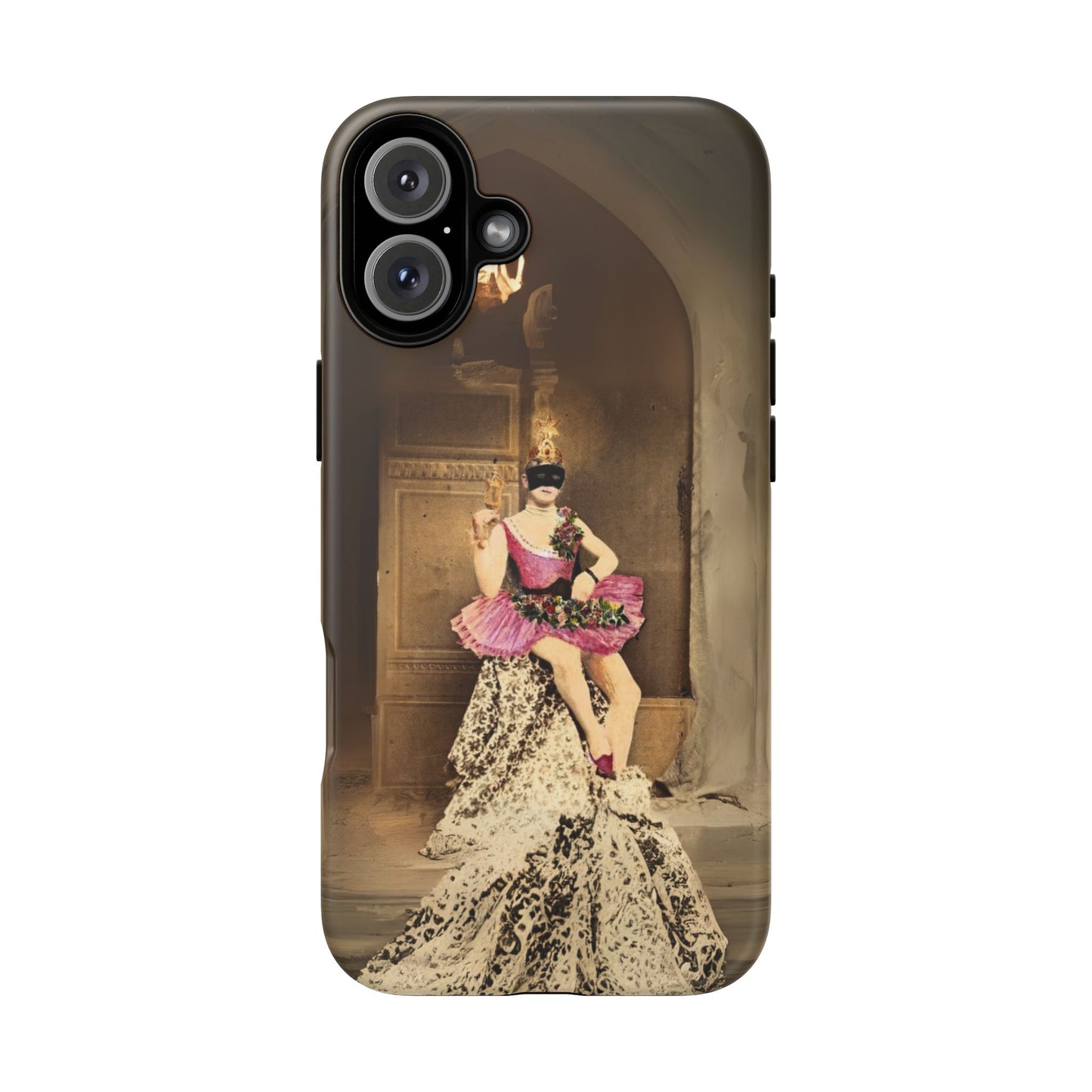 Victorian Masquerade iPhone 16 Case, Fin-de-Siècle French Postcard Art, Vintage Pink Tutu Collage