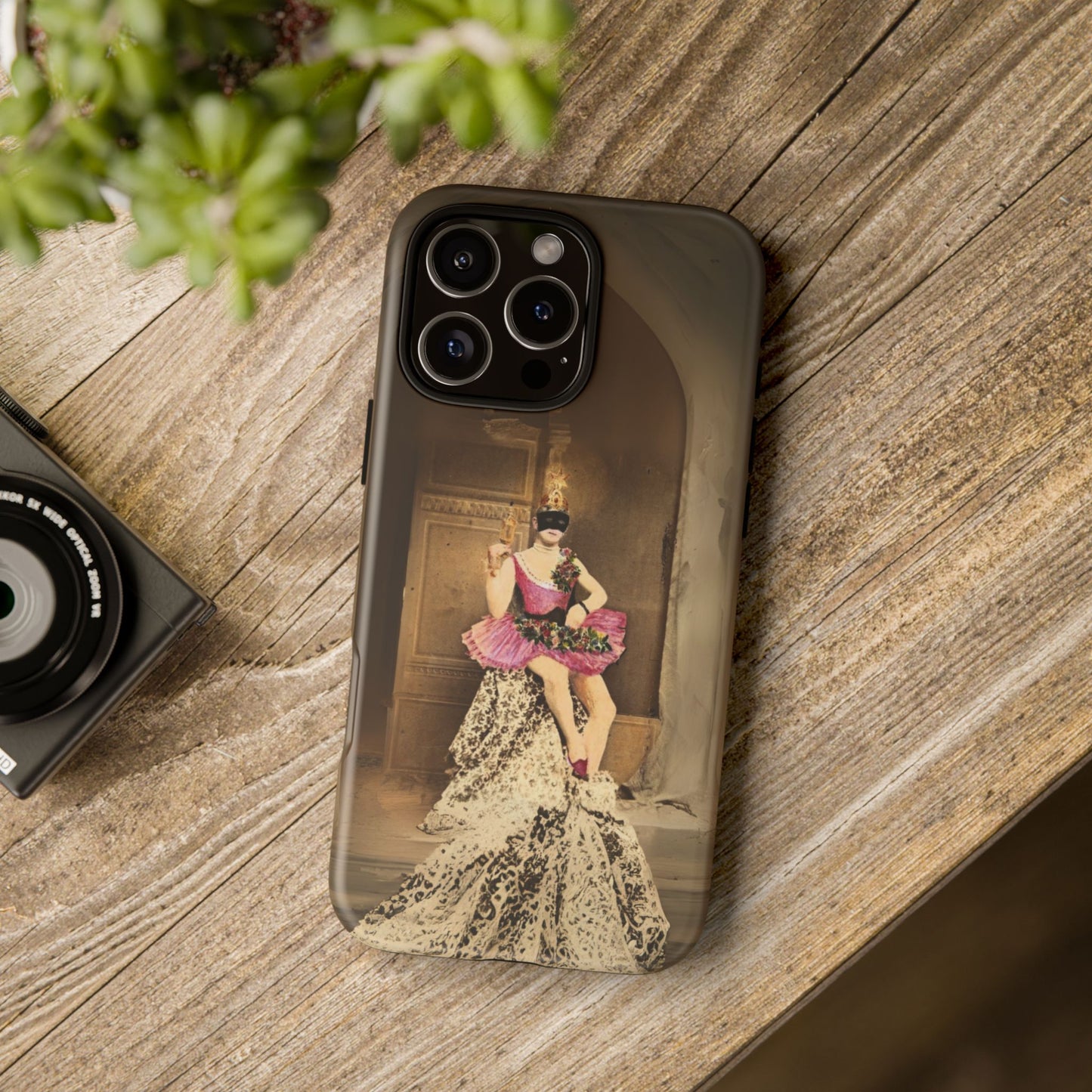 Victorian Masquerade iPhone 16 Case, Fin-de-Siècle French Postcard Art, Vintage Pink Tutu Collage