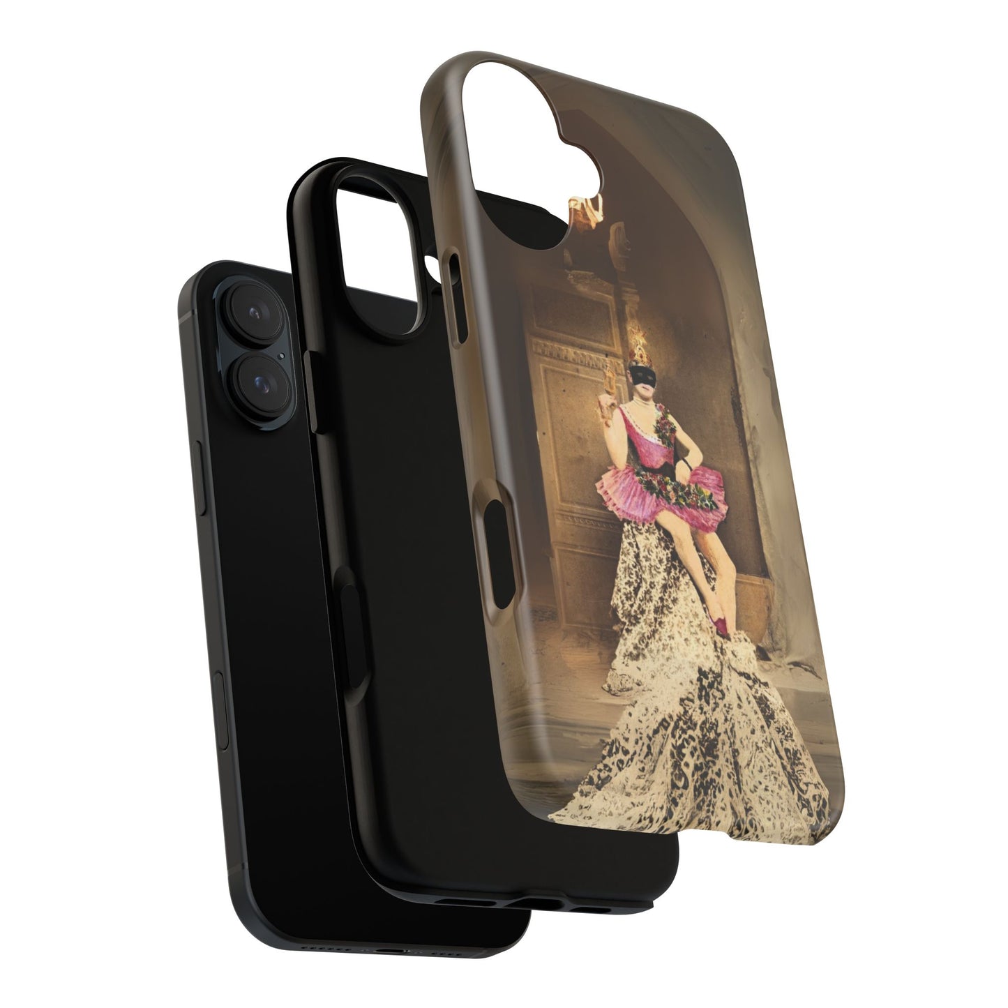 Victorian Masquerade iPhone 16 Case, Fin-de-Siècle French Postcard Art, Vintage Pink Tutu Collage