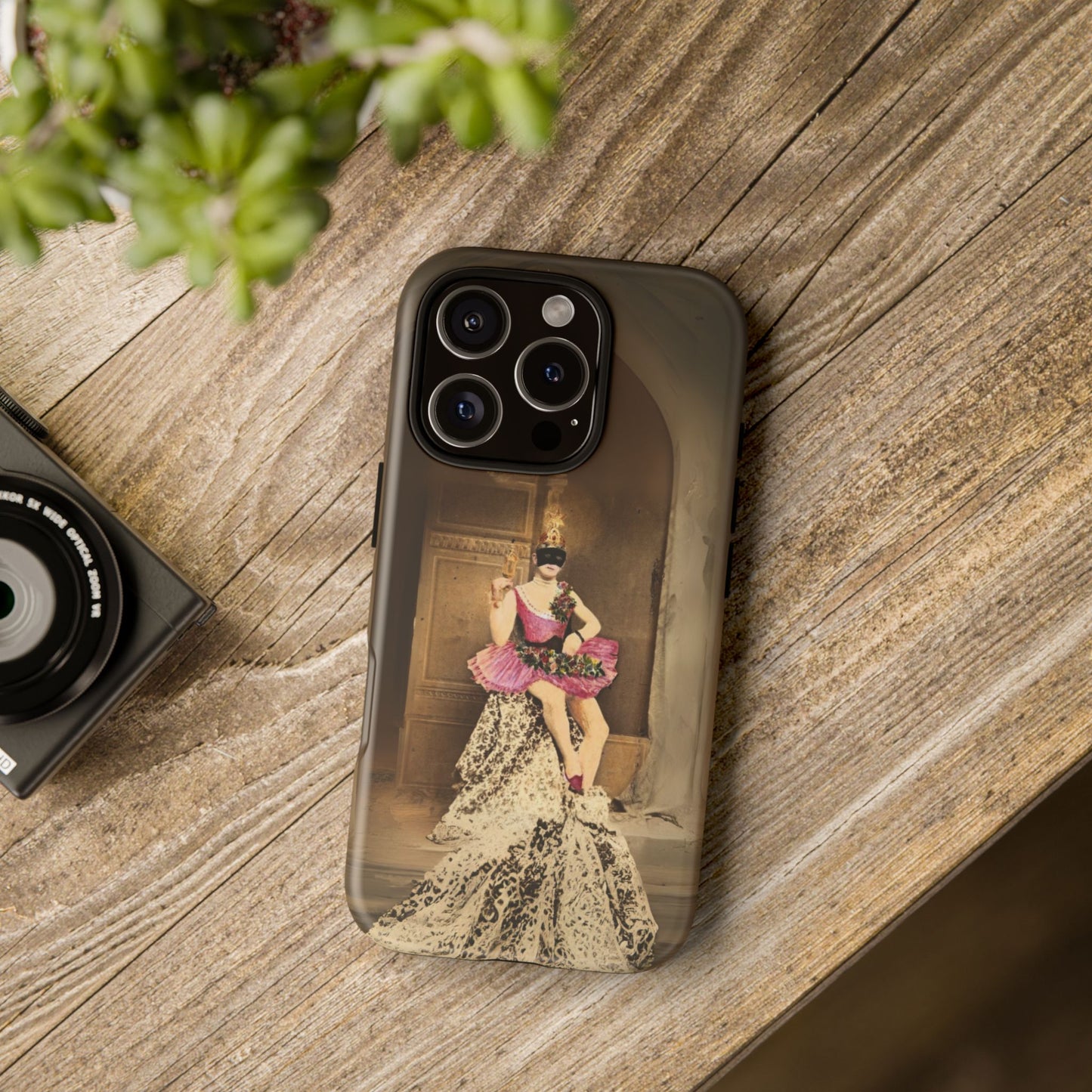 Victorian Masquerade iPhone 16 Case, Fin-de-Siècle French Postcard Art, Vintage Pink Tutu Collage