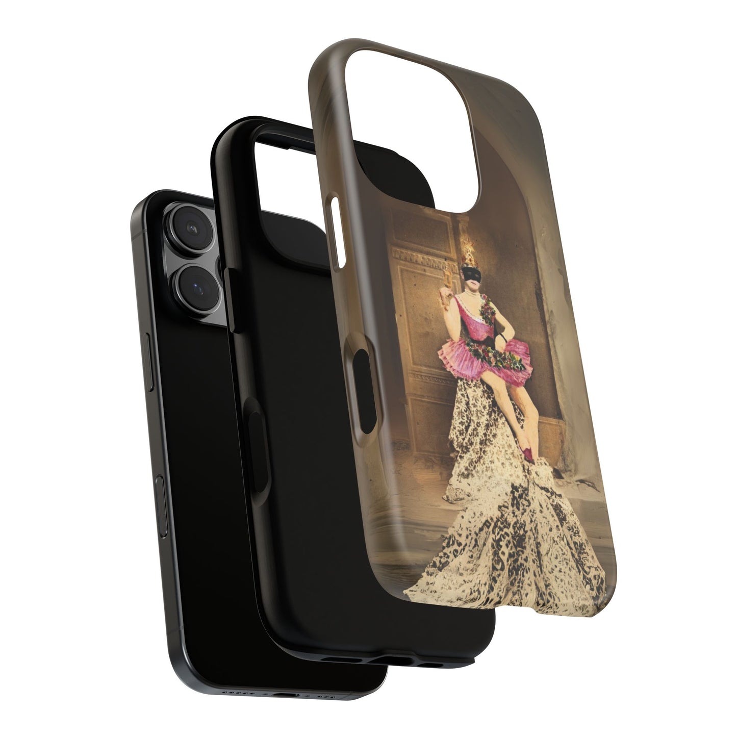 Victorian Masquerade iPhone 16 Case, Fin-de-Siècle French Postcard Art, Vintage Pink Tutu Collage