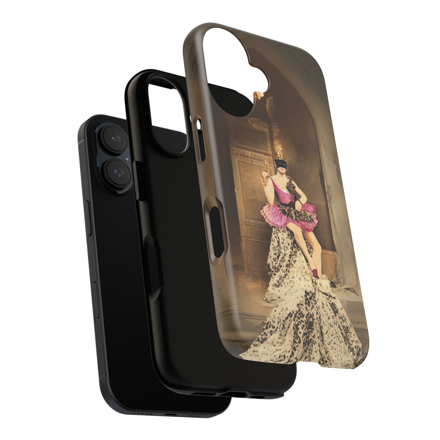 Victorian Masquerade iPhone 16 Case, Fin-de-Siècle French Postcard Art, Vintage Pink Tutu Collage