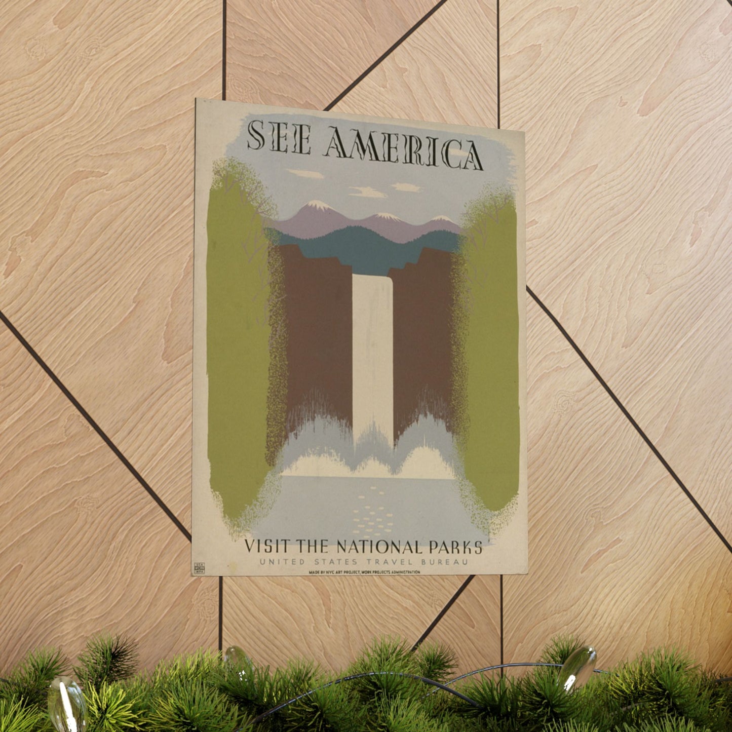 See America WPA Poster, 1936 National Parks Waterfall Print by Harry Herzog 16x20