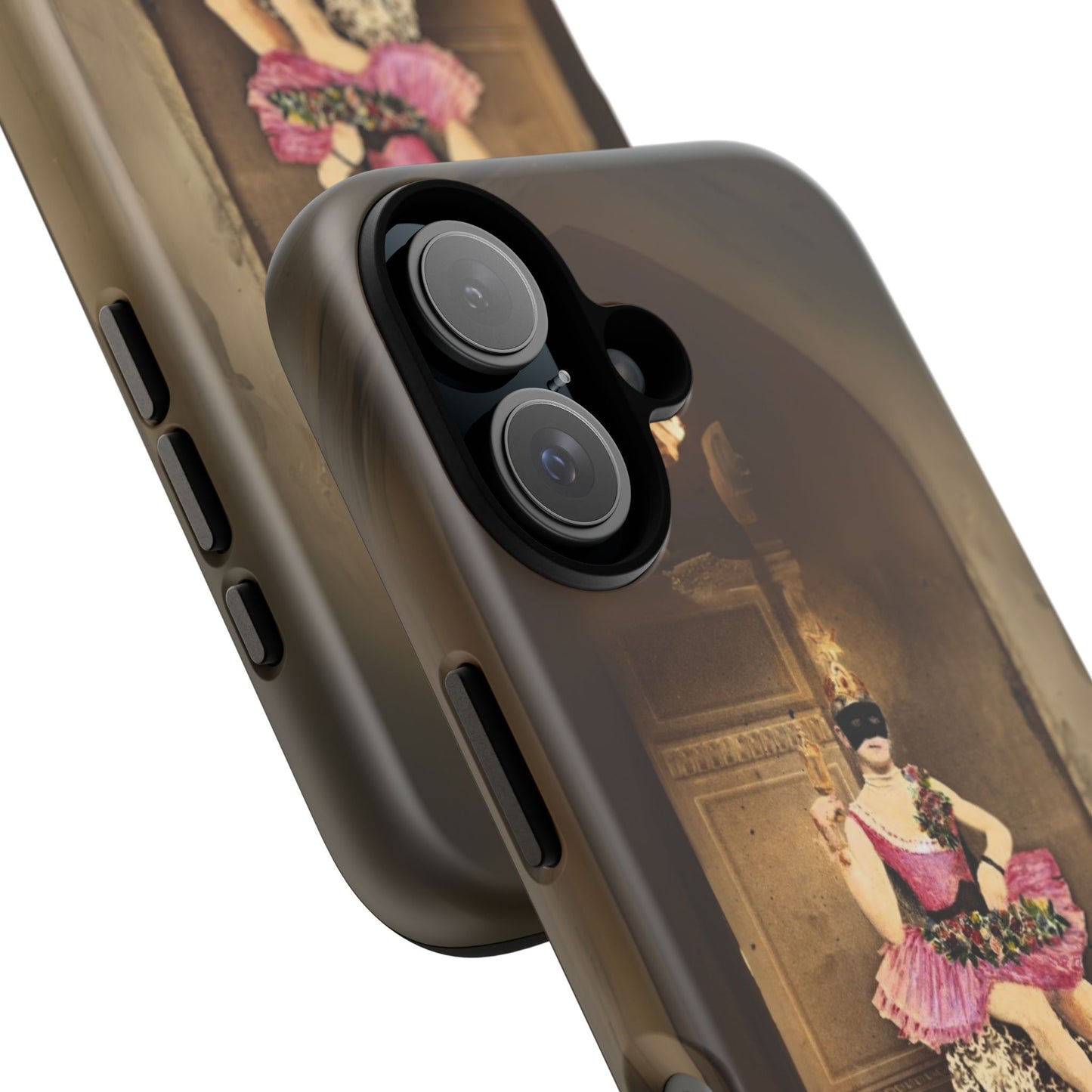 Victorian Masquerade iPhone 16 Case, Fin-de-Siècle French Postcard Art, Vintage Pink Tutu Collage