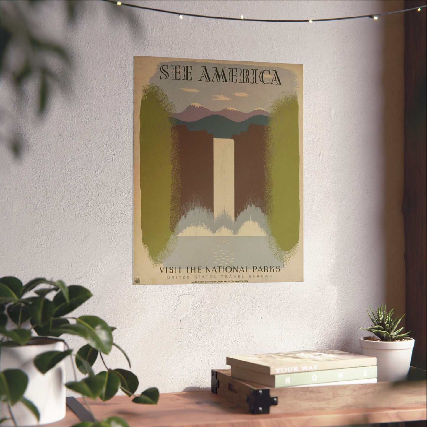 See America WPA Poster, 1936 National Parks Waterfall Print by Harry Herzog 16x20