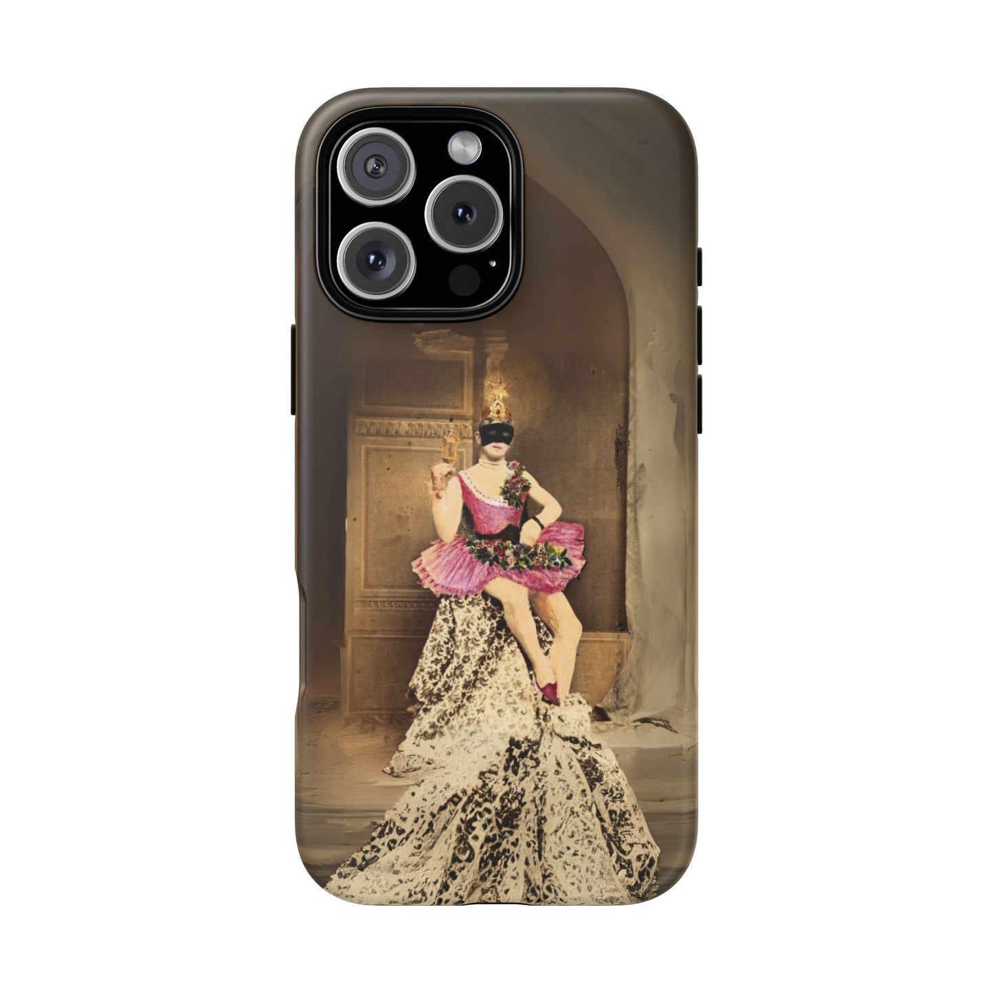 Victorian Masquerade iPhone 16 Case, Fin-de-Siècle French Postcard Art, Vintage Pink Tutu Collage