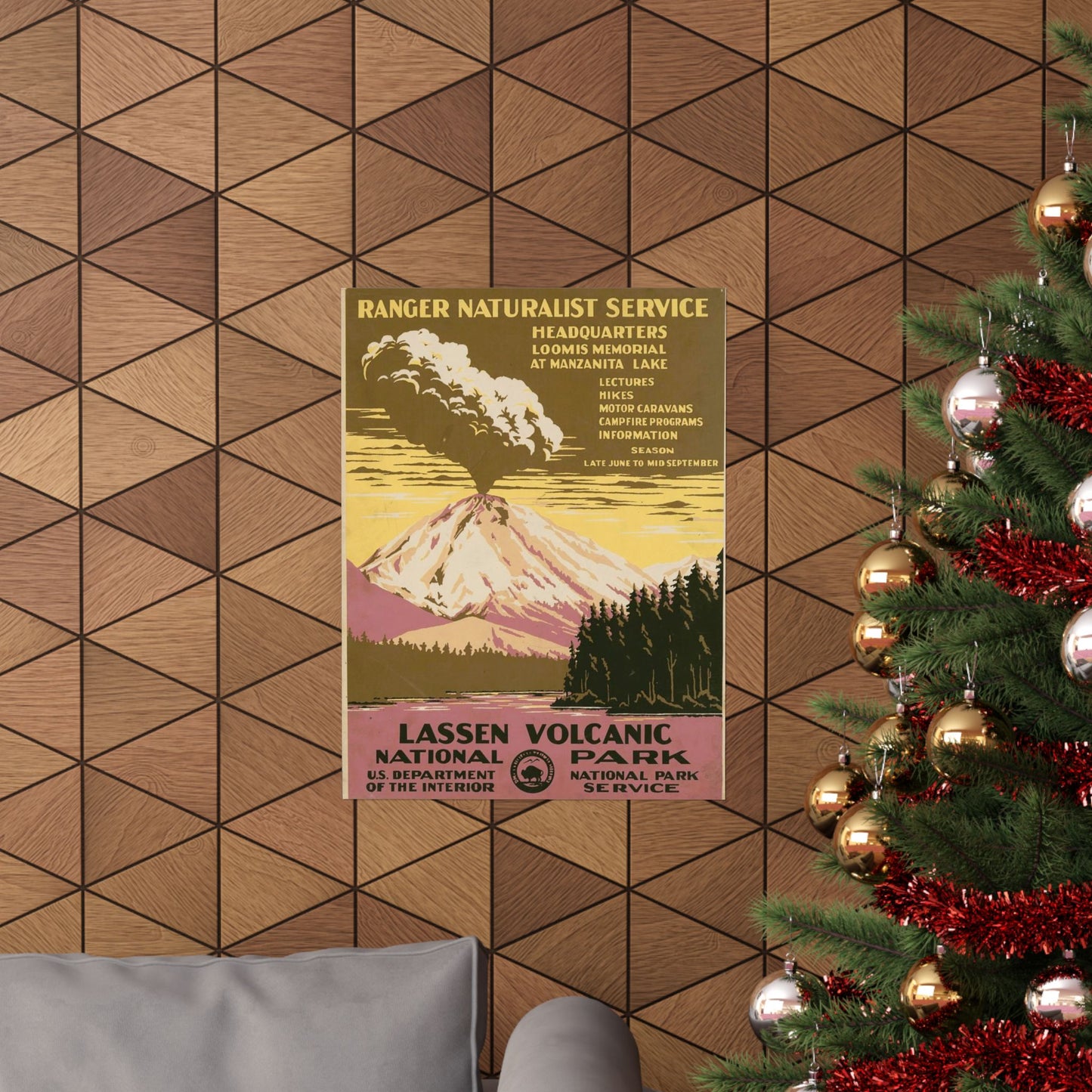 Lassen Volcanic National Park Poster, 1938 Eruption Scene by C. Don Powell, WPA Era Nature Print 18x24