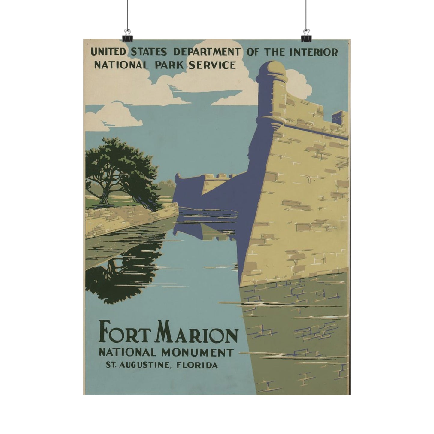 Fort Marion WPA Poster, 1930s St. Augustine Travel Print, Castillo de San Marcos Art by C. Don Powell 18x24