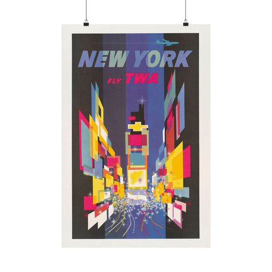 Times Square TWA Poster, 1960s New York Travel Art by David Klein, Midcentury Jet Age Print 20x30