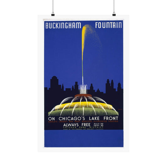 Buckingham Fountain Poster, 1939 WPA Chicago Print, Art Deco Lakefront Travel Art 20x30