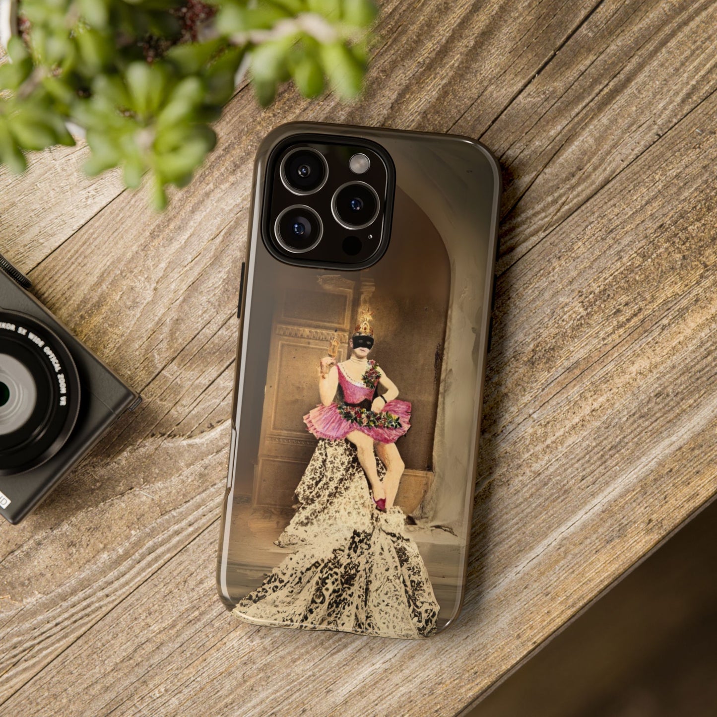 Victorian Masquerade iPhone 16 Case, Fin-de-Siècle French Postcard Art, Vintage Pink Tutu Collage