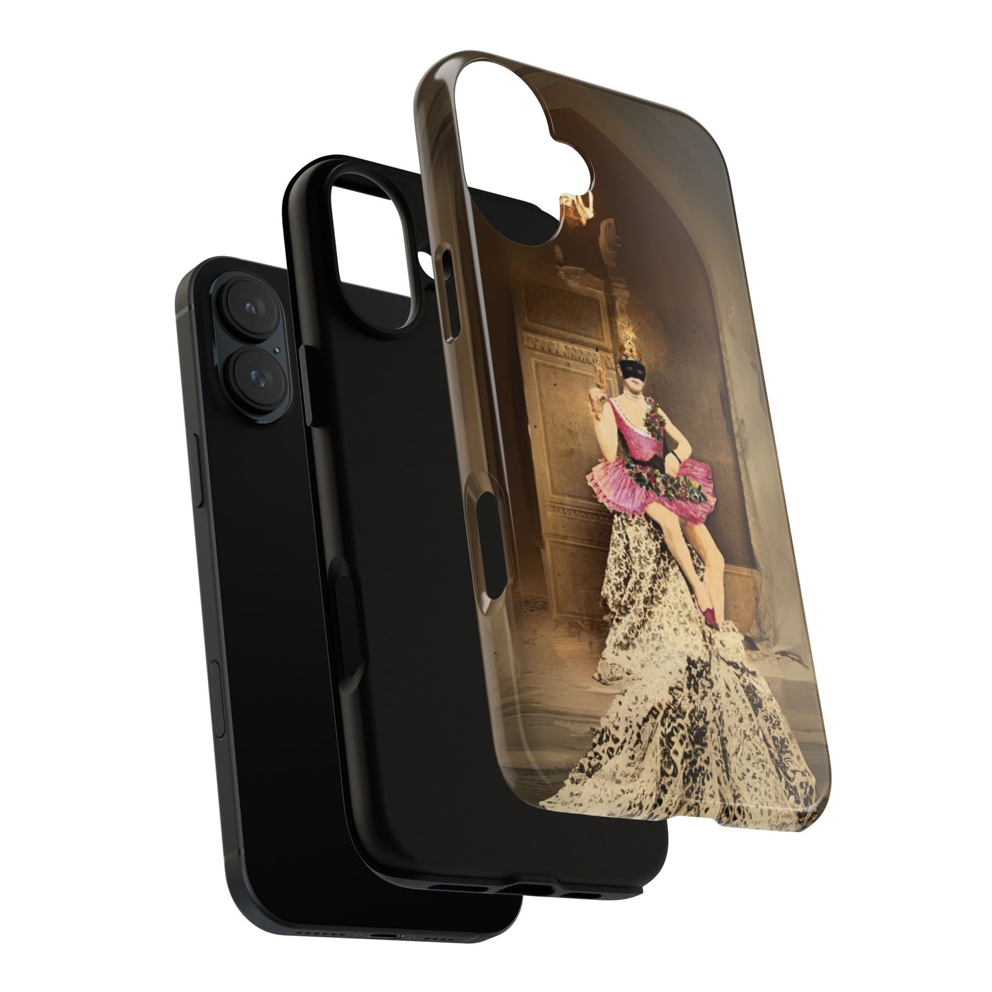 Victorian Masquerade iPhone 16 Case, Fin-de-Siècle French Postcard Art, Vintage Pink Tutu Collage