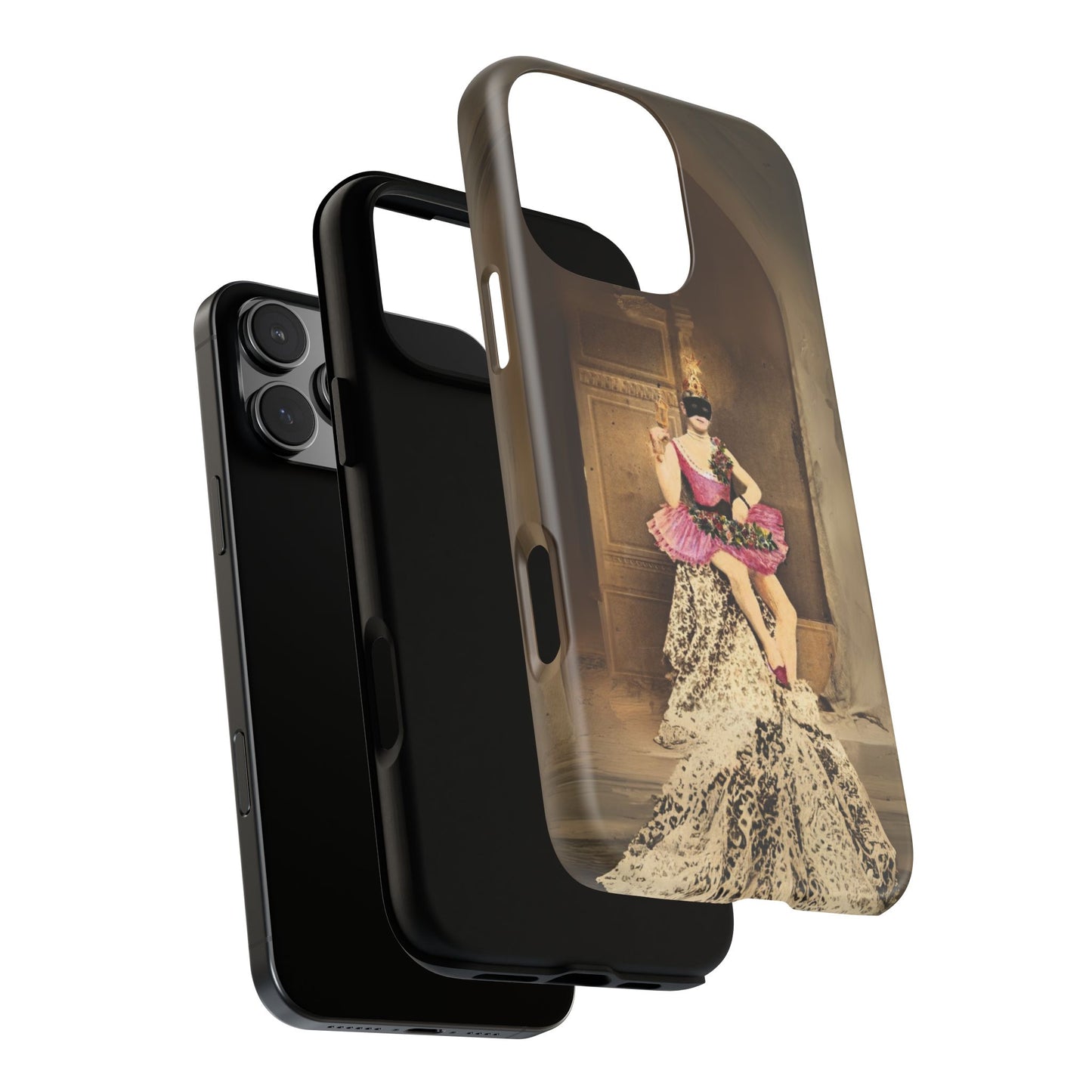 Victorian Masquerade iPhone 16 Case, Fin-de-Siècle French Postcard Art, Vintage Pink Tutu Collage