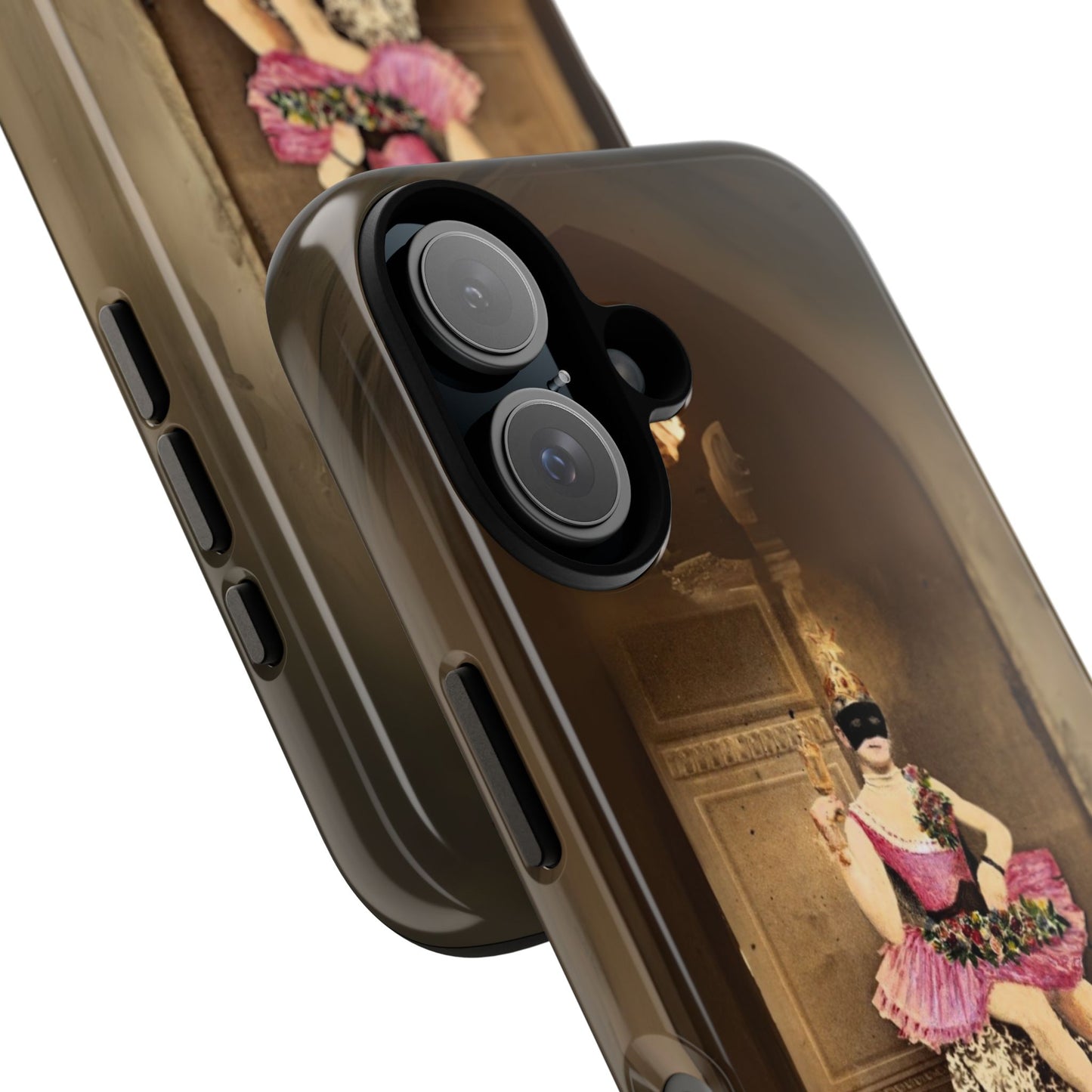 Victorian Masquerade iPhone 16 Case, Fin-de-Siècle French Postcard Art, Vintage Pink Tutu Collage