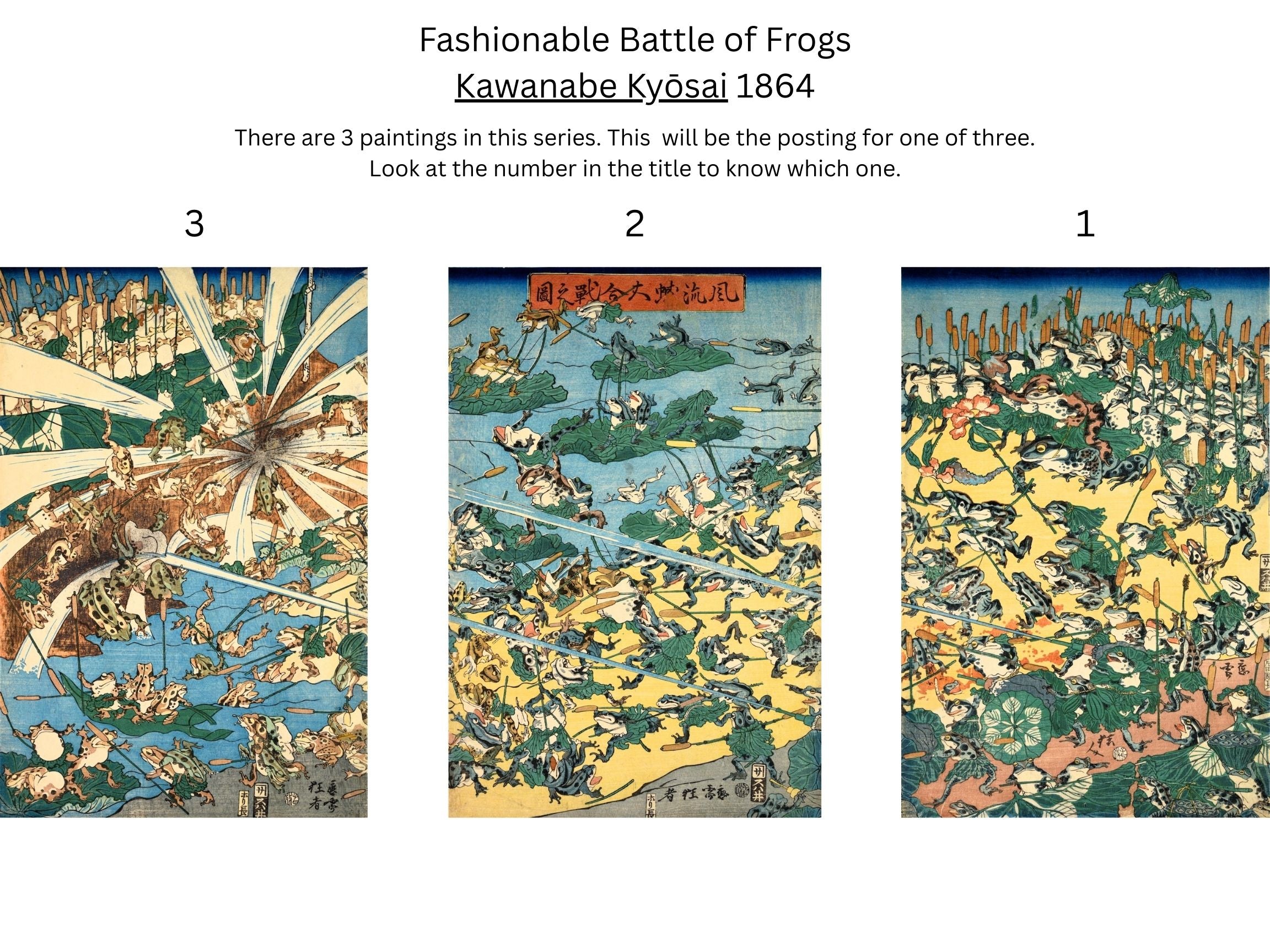 Fashionable Battle of Frogs # 1, 1864 Japanese Woodblock Print by
