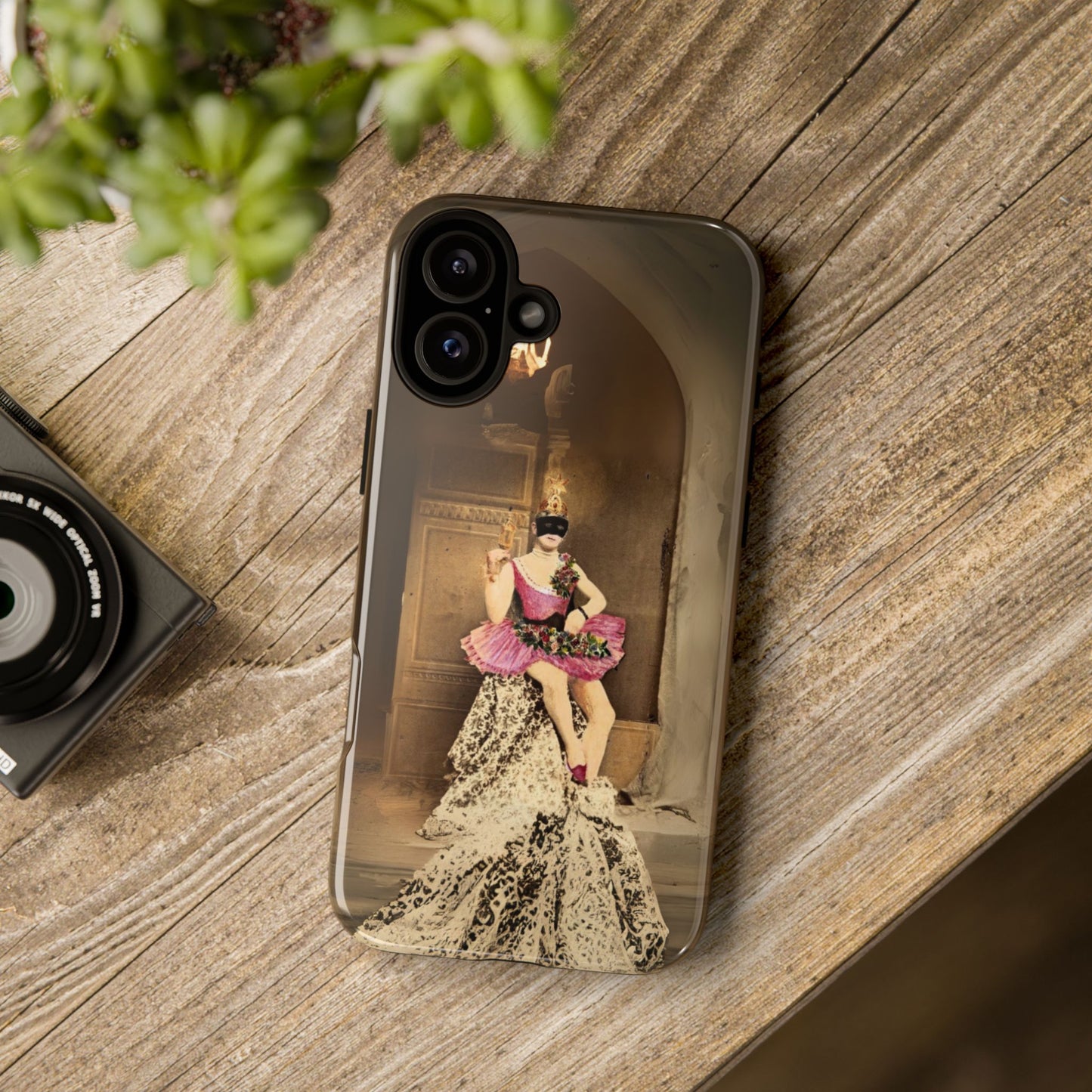 Victorian Masquerade iPhone 16 Case, Fin-de-Siècle French Postcard Art, Vintage Pink Tutu Collage