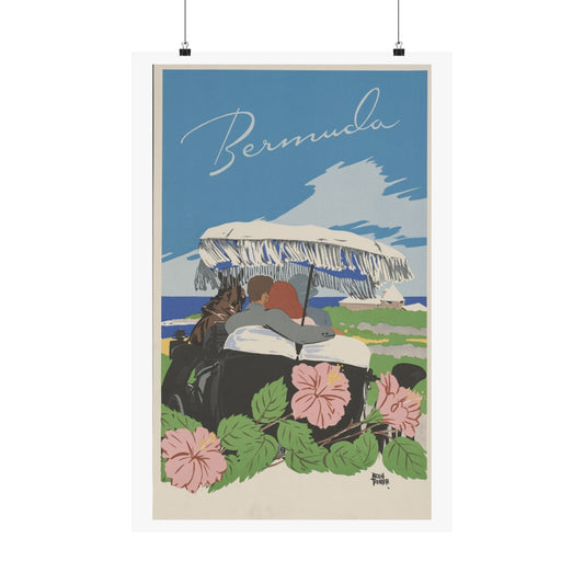 Bermuda Travel Poster, 1940s Horse & Carriage Art by Adolph Treidler 20x30