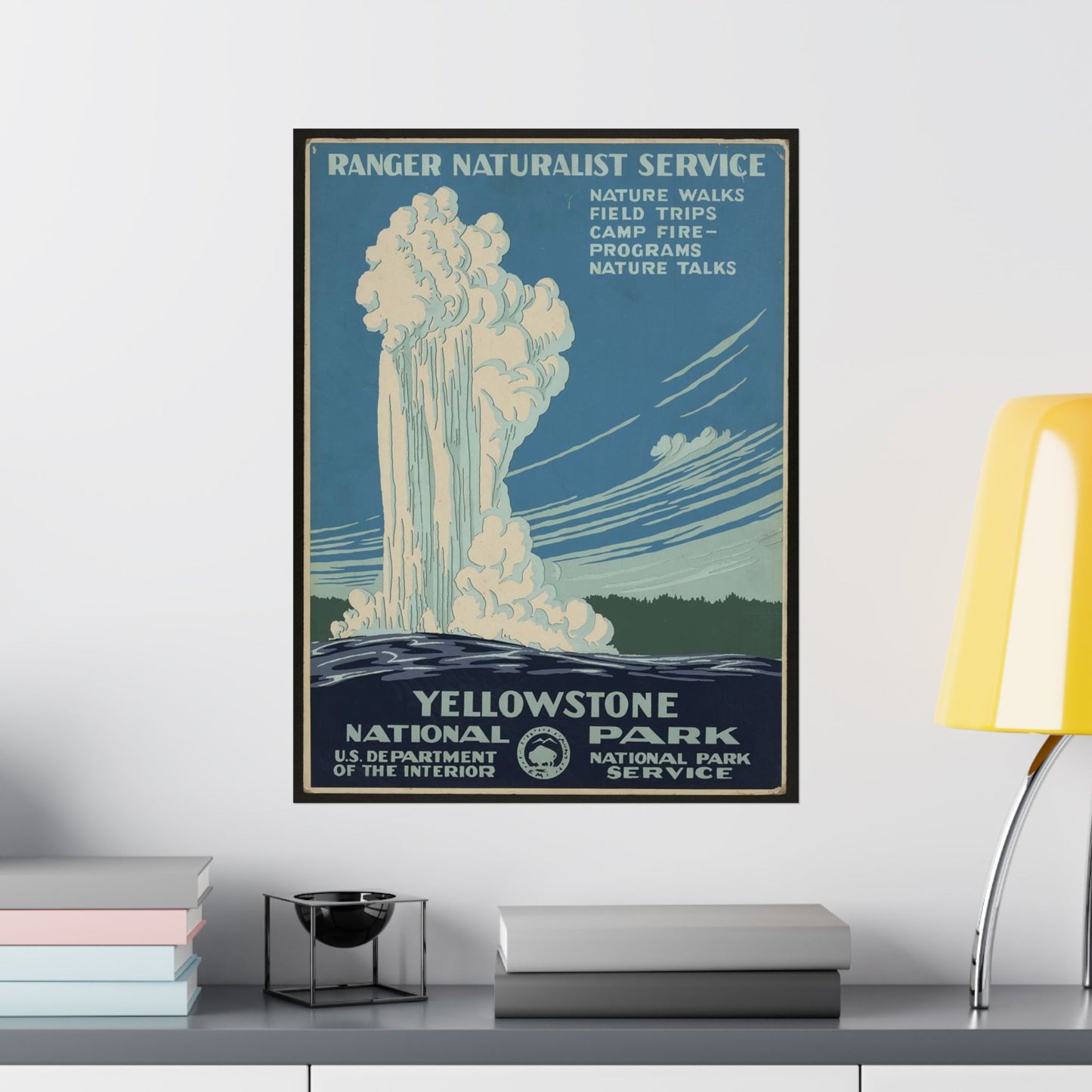 Old Faithful Poster, 1930s Yellowstone National Park Print, Vintage WPA Travel Art 18x24