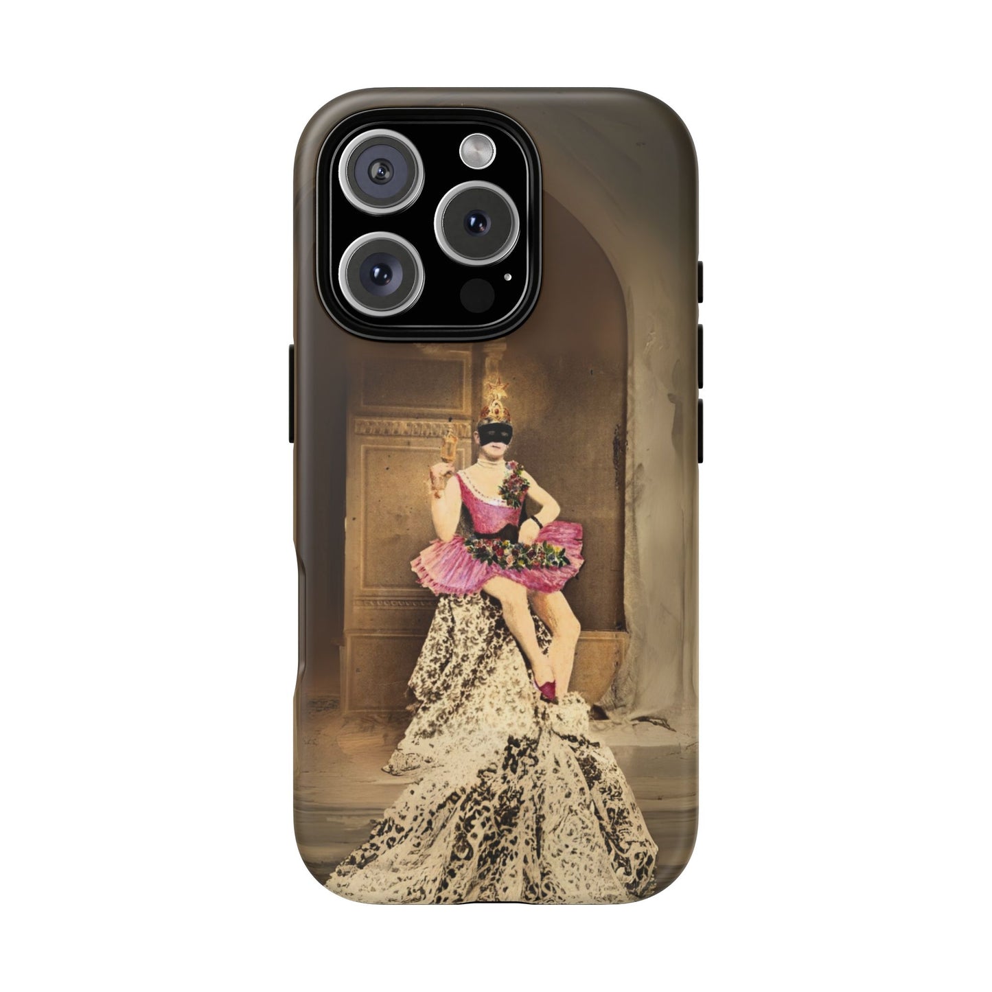 Victorian Masquerade iPhone 16 Case, Fin-de-Siècle French Postcard Art, Vintage Pink Tutu Collage
