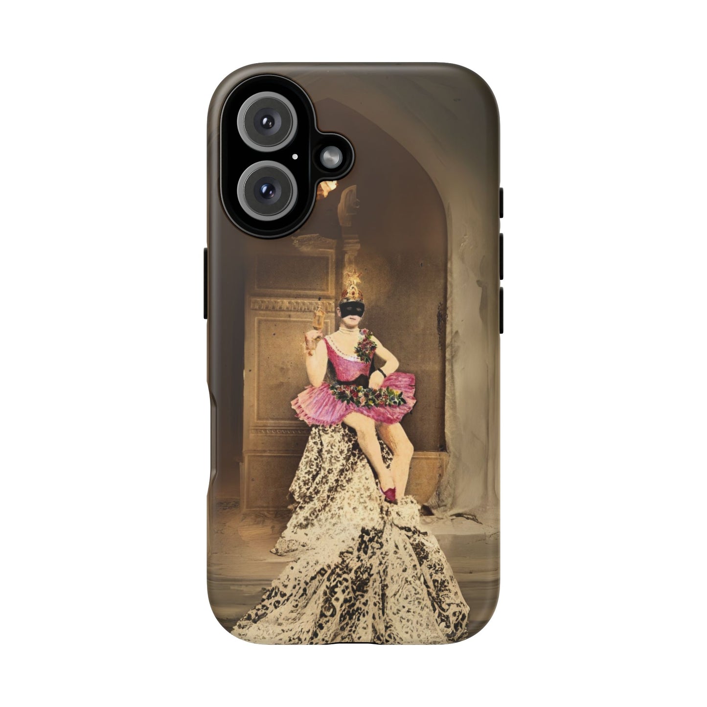 Victorian Masquerade iPhone 16 Case, Fin-de-Siècle French Postcard Art, Vintage Pink Tutu Collage