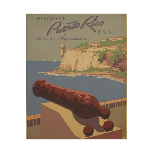 Discover Puerto Rico WPA Poster, 1930s Travel Print by Frank S. Nicholson, El Morro & Coastal View 16x20