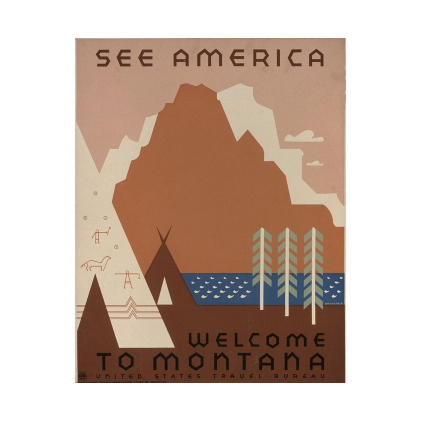 Montana WPA Poster, Vintage Montana Travel Poster, 1930s Travel Art by Rothstein, 11x14