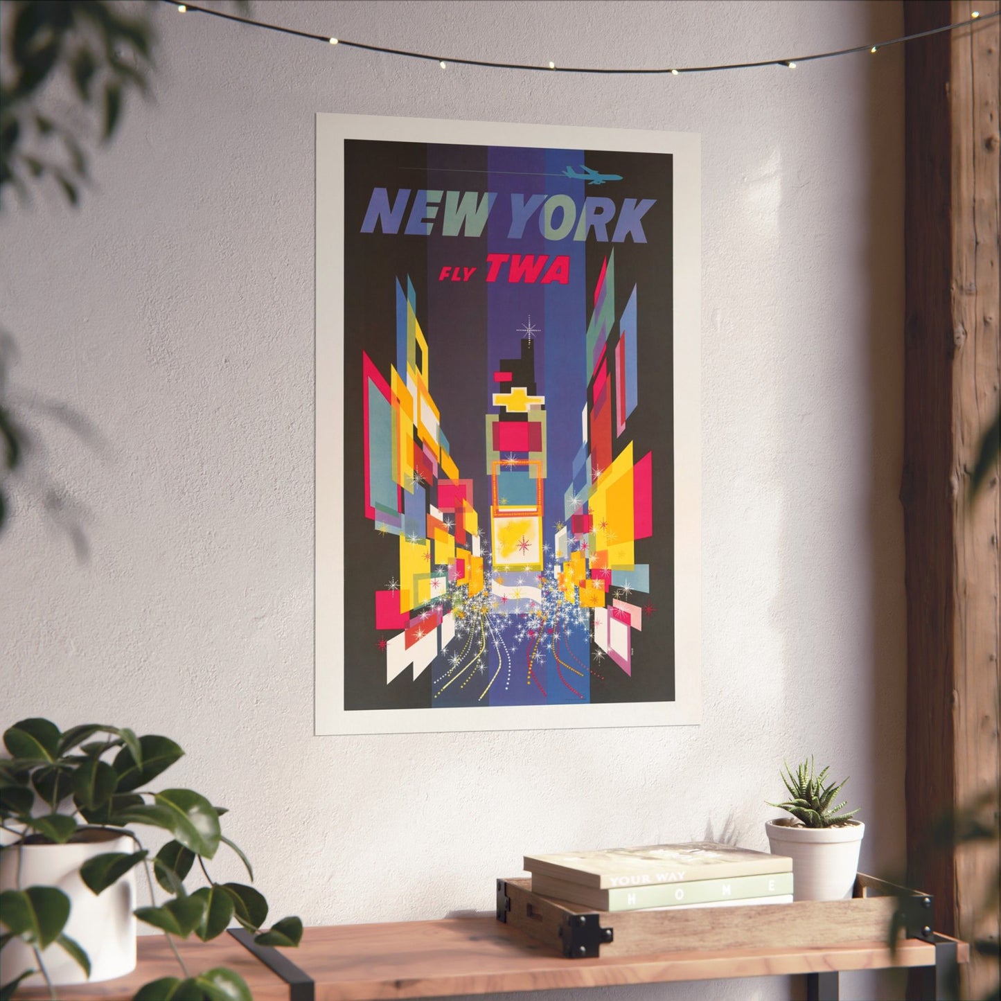 Times Square TWA Poster, 1960s New York Travel Art by David Klein, Midcentury Jet Age Print 20x30