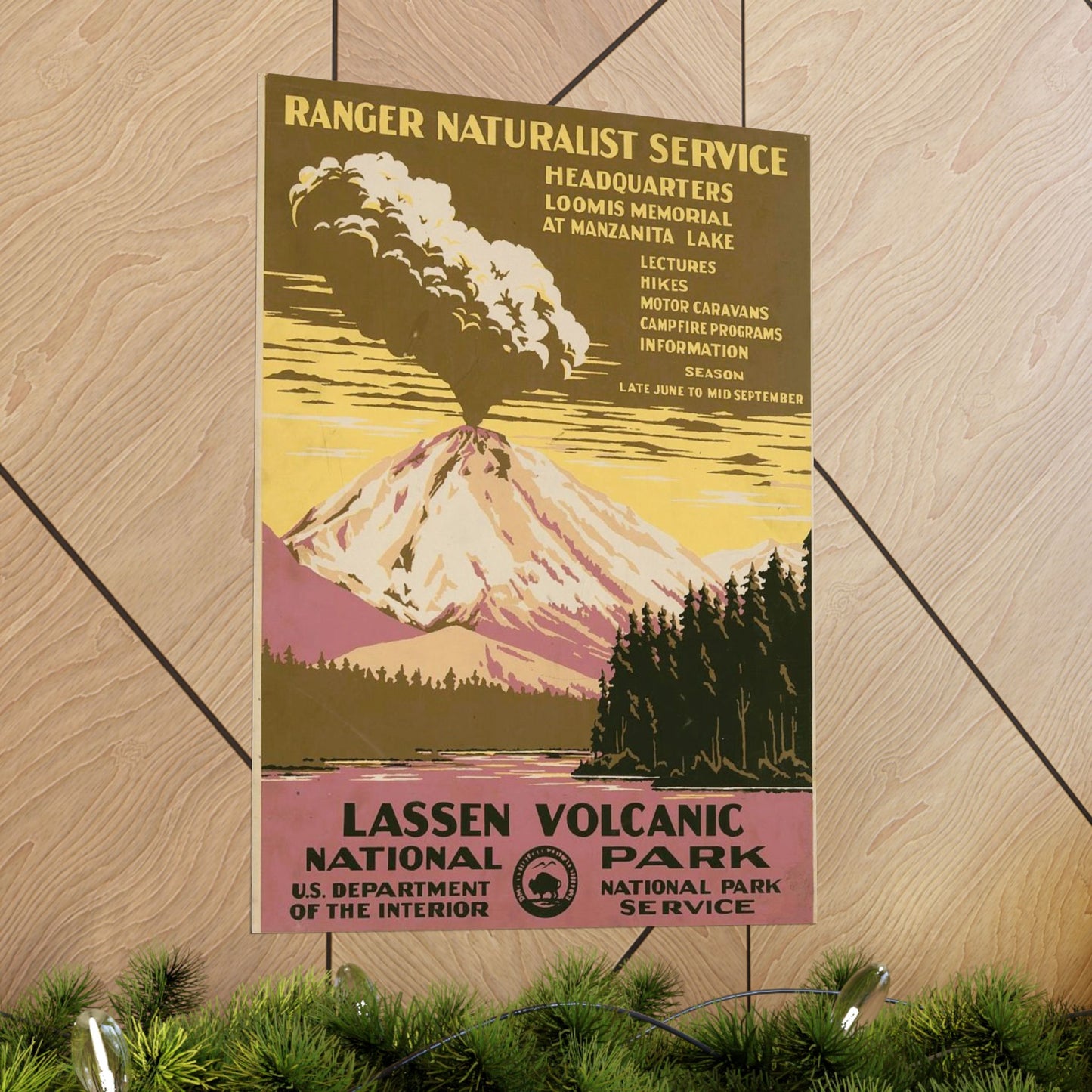 Lassen Volcanic National Park Poster, 1938 Eruption Scene by C. Don Powell, WPA Era Nature Print 18x24