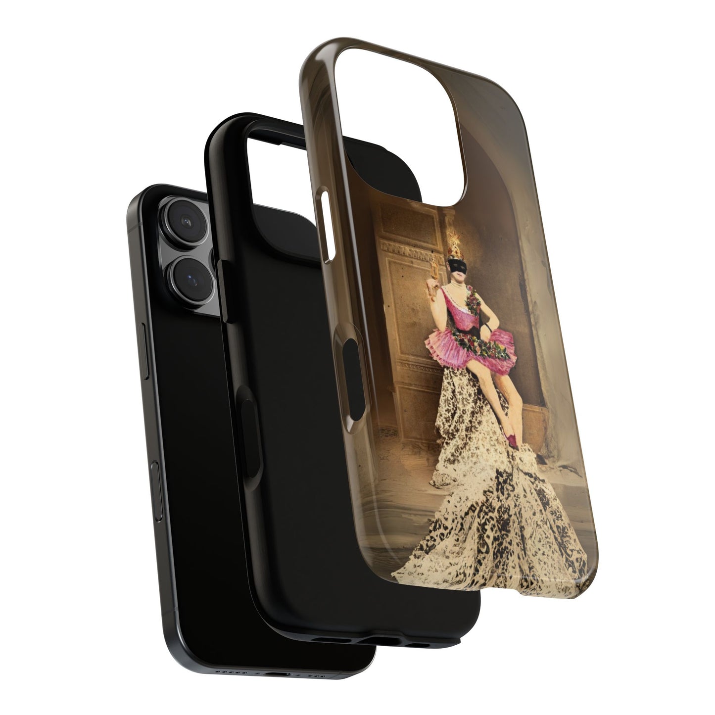 Victorian Masquerade iPhone 16 Case, Fin-de-Siècle French Postcard Art, Vintage Pink Tutu Collage