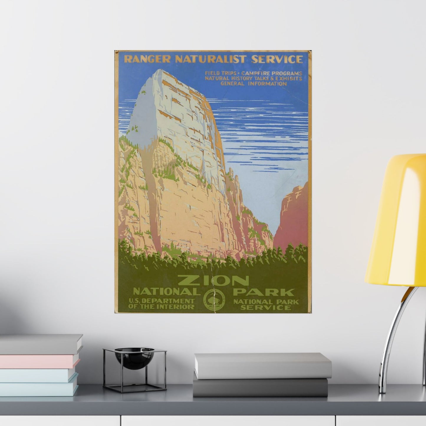 Zion National Park Poster, 1938 Ranger Naturalist Service Print by C. Don Powell, WPA Era Landscape 18x24