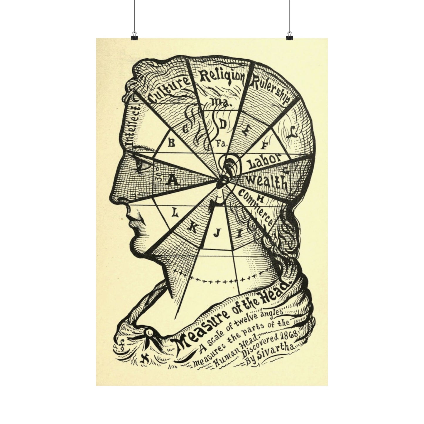 Theosophical Brain Map, 1898 Diagram by Dr. Alesha Sivartha, Esoteric Nervous System Print