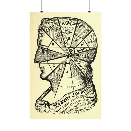 Theosophical Brain Map, 1898 Diagram by Dr. Alesha Sivartha, Esoteric Nervous System Print