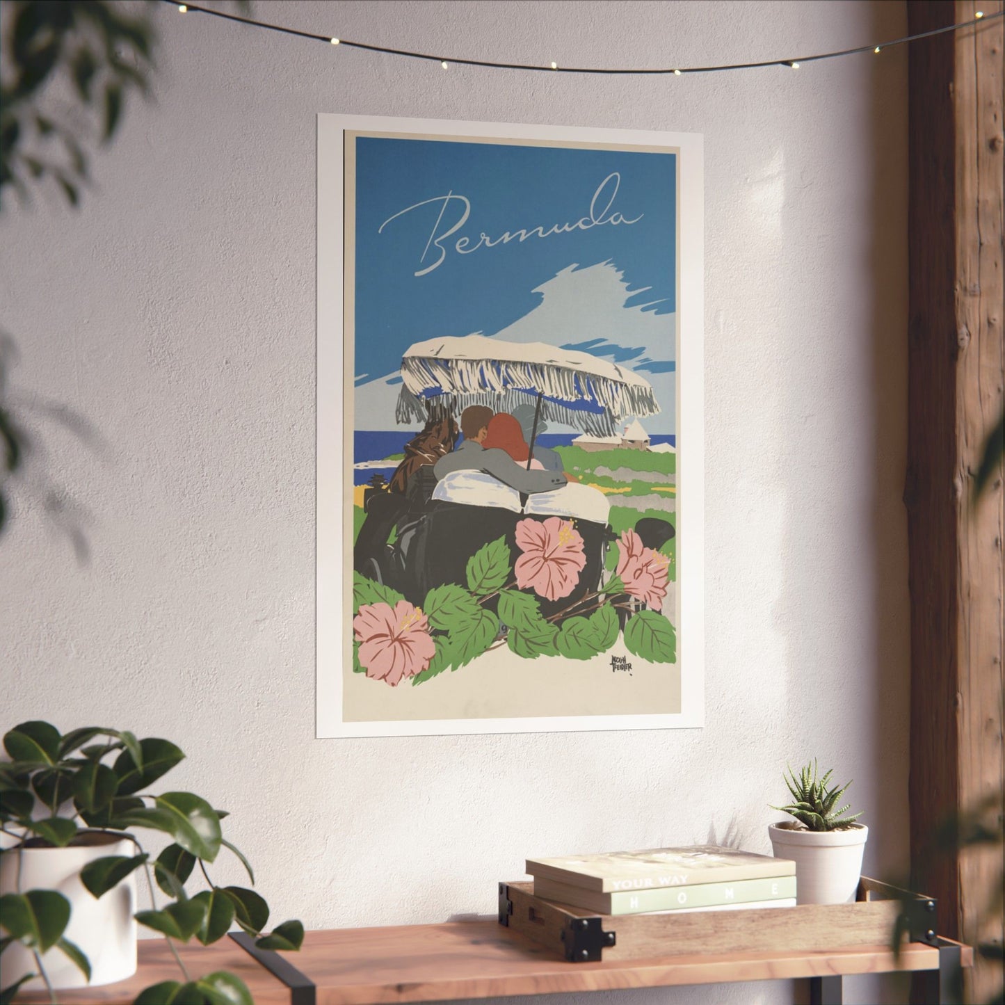 Bermuda Travel Poster, 1940s Horse & Carriage Art by Adolph Treidler 20x30