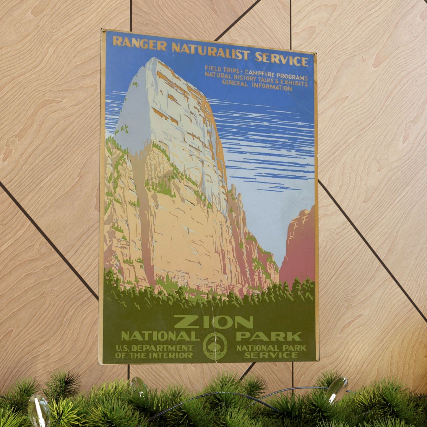Zion National Park Poster, 1938 Ranger Naturalist Service Print by C. Don Powell, WPA Era Landscape 18x24