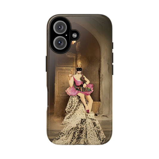 Victorian Masquerade iPhone 16 Case, Fin-de-Siècle French Postcard Art, Vintage Pink Tutu Collage