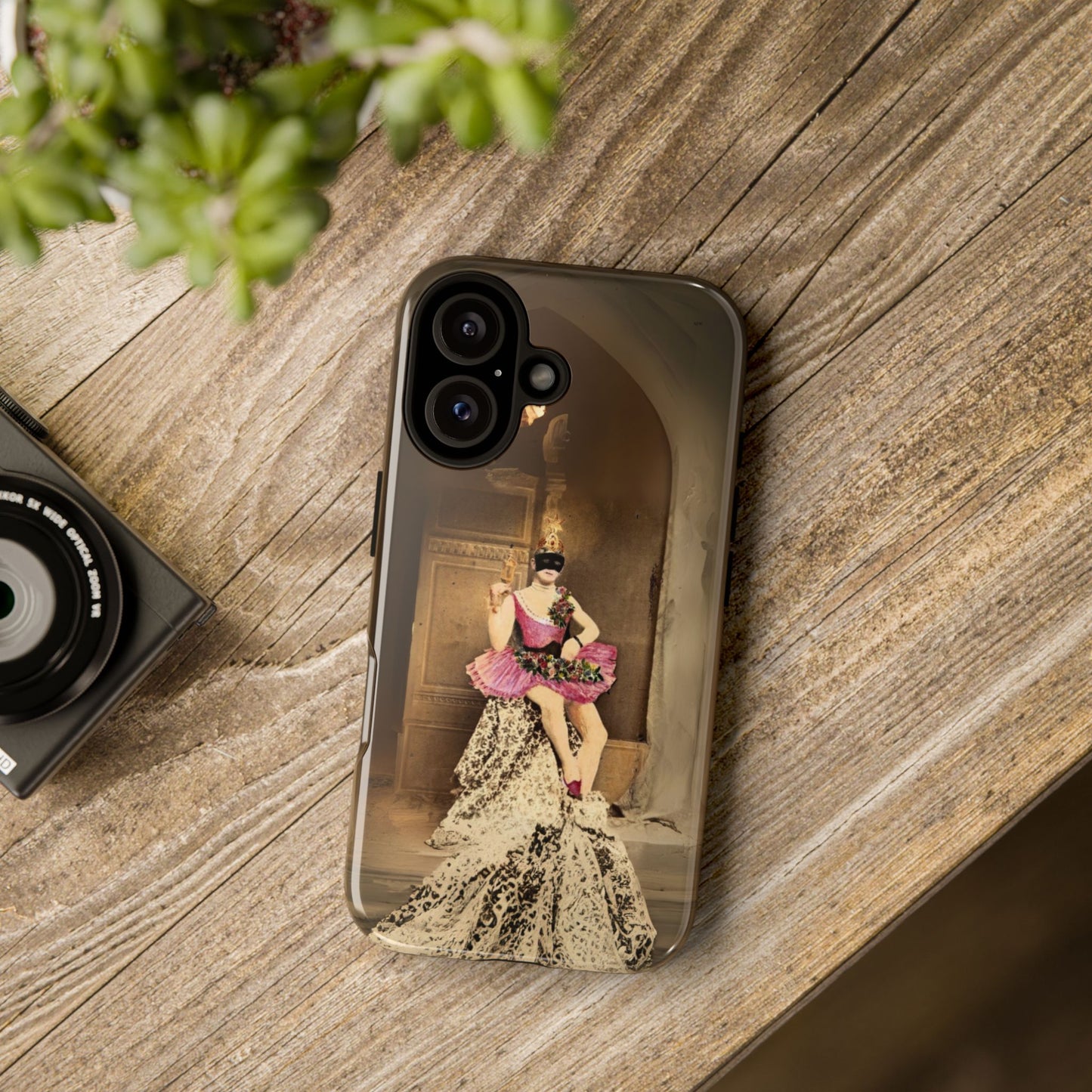 Victorian Masquerade iPhone 16 Case, Fin-de-Siècle French Postcard Art, Vintage Pink Tutu Collage