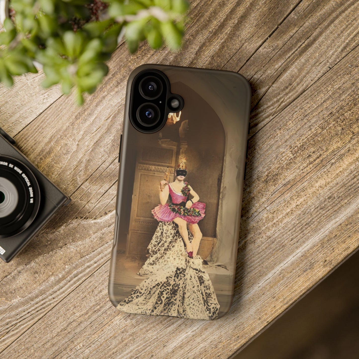 Victorian Masquerade iPhone 16 Case, Fin-de-Siècle French Postcard Art, Vintage Pink Tutu Collage
