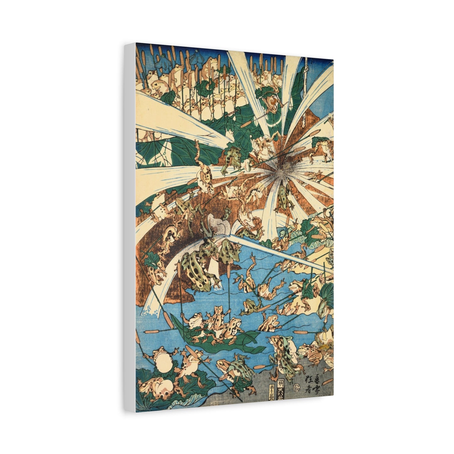 Fashionable Battle of Frogs # 3, 1864 Japanese Woodblock Print by Kyosai, Vintage Frogs on 12x18 Canvas